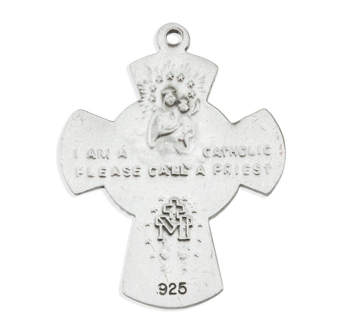 Red 5-Way Medal Necklace - Sterling Silver 1.2" x 0.9" Pendant on 24" Stainless Chain (S1457RD24)