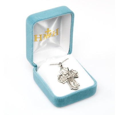 Men's 5-Way Medal Necklace - Sterling Silver 1.2" x 0.9" Medal On 24" Stainless Chain (S147024)