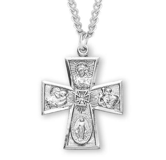 4-Way Medal Necklace - Sterling Silver 1.2" x 0.9" Pendant on 24" Stainless Chain