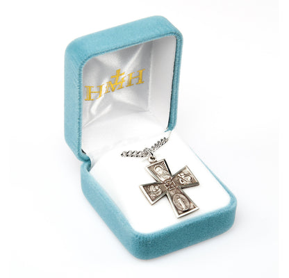 4-Way Medal Necklace - Sterling Silver 1.2" x 0.9" Pendant on 24" Stainless Chain (S149124)