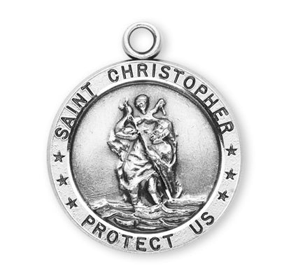 St. Christopher Necklace - Sterling Silver Round Medal On A 24" Stainless Chain (S1505)