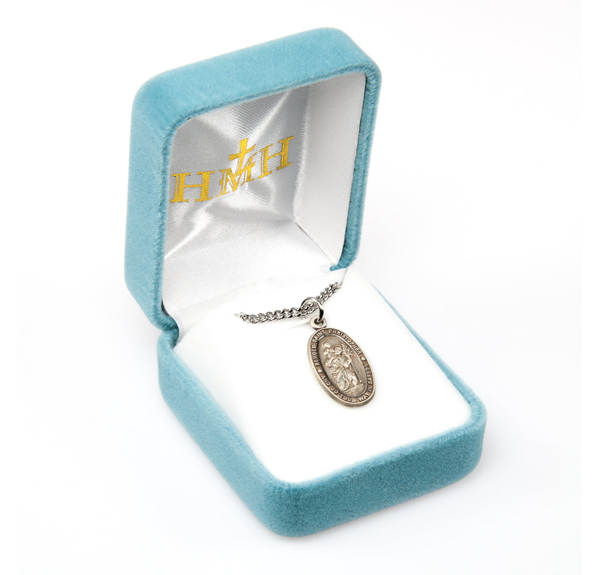 St. Christopher Sterling Silver Medal On A 18" Stainless Chain - Sterling Silver 13/16" x 7/8" Oval Pendant