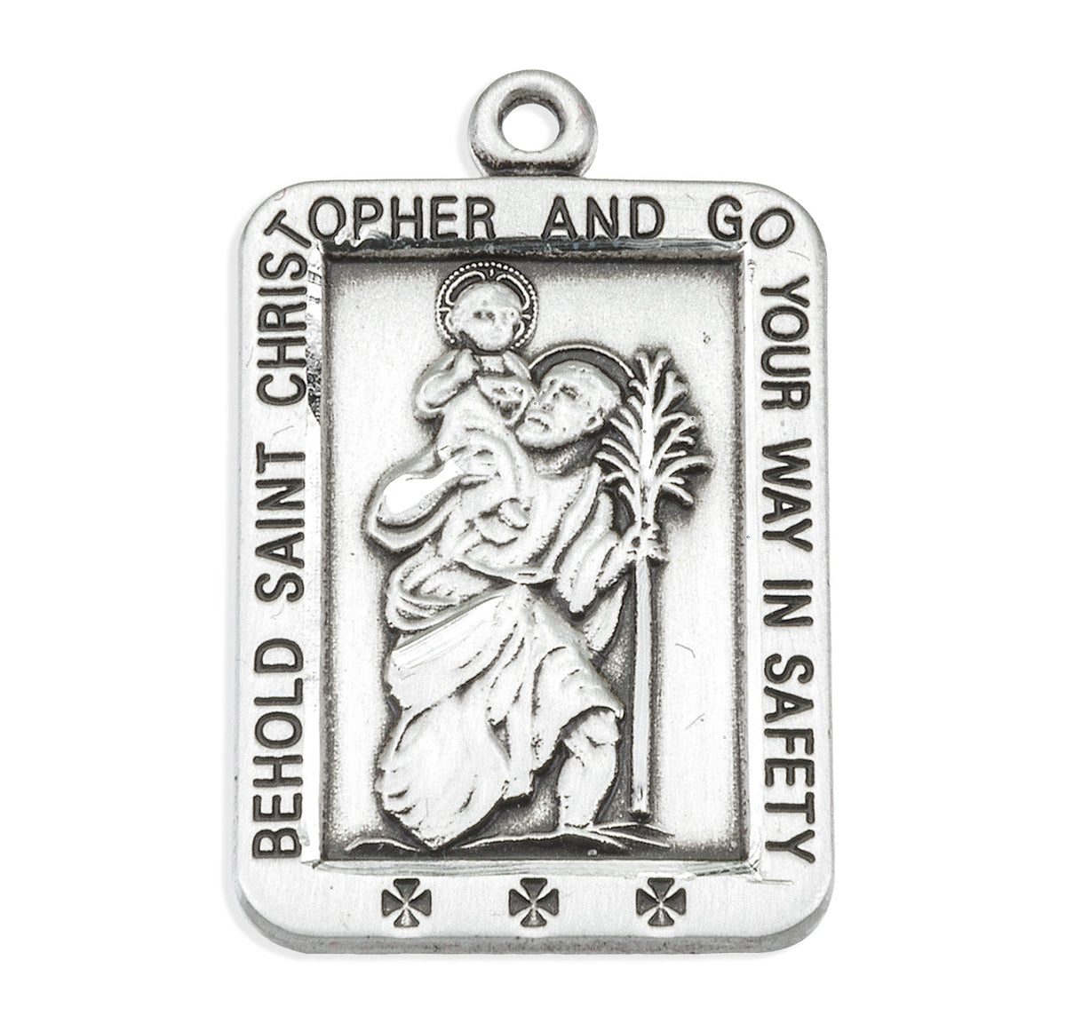 St. Christopher Rectangular Sterling Silver Necklace On A 24" Stainless Chain (S1520)