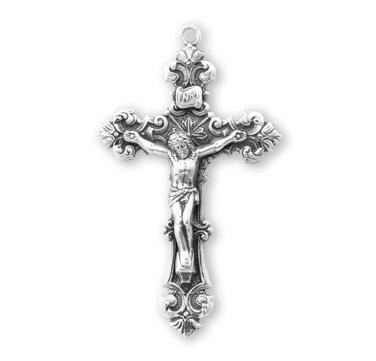 Front of Scroll Relief Crucifix Pendant