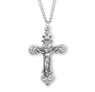 Crown of Thorns Crucifix Necklace - Sterling Silver Pendant on 24" Stainless Chain (S15424)