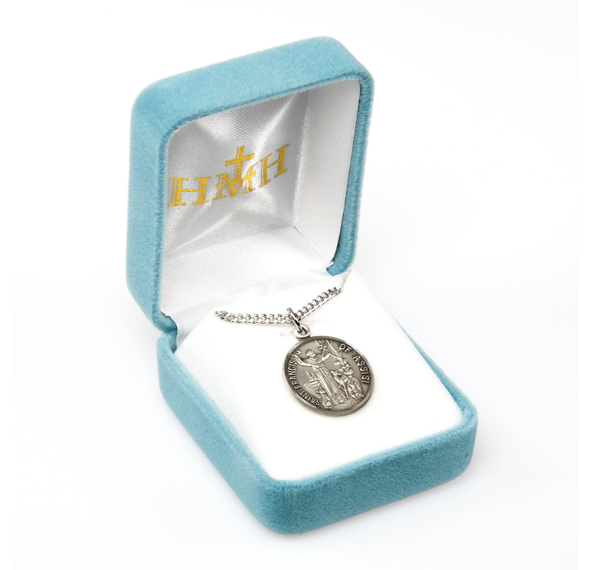 St. Francis of Assisi with Animals Necklace - Sterling Silver Round Pendant on 18" Stainless Chain (S158718)