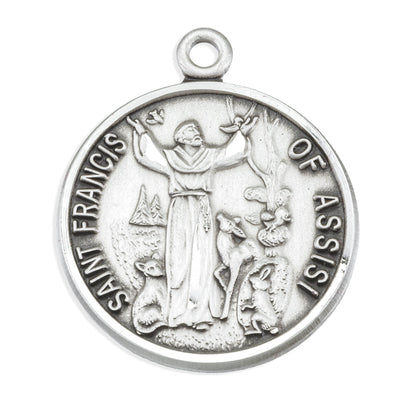 St. Francis of Assisi with Animals Necklace - Sterling Silver Round Pendant on 18" Stainless Chain (S158718)