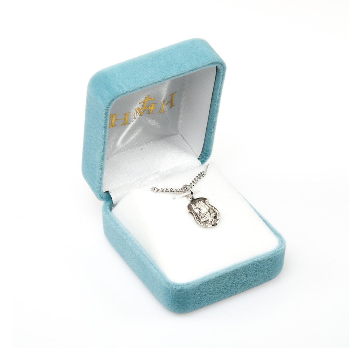 Womens St. Michael Badge Necklace - Sterling Silver Pendant on 18" Stainless Chain (S161218)