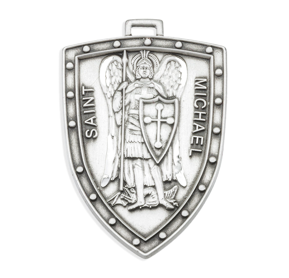 Mens St. Michael Shield Necklace - Sterling Silver Pendant on 24" Stainless Chain (S161724)