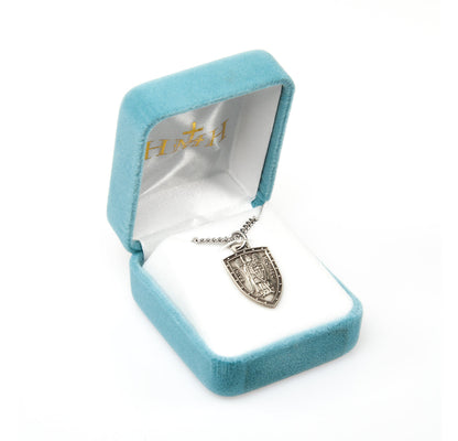 Womens St. Michael Shield Necklace - Sterling Silver Pendant on 18" Stainless Chain (S162118)