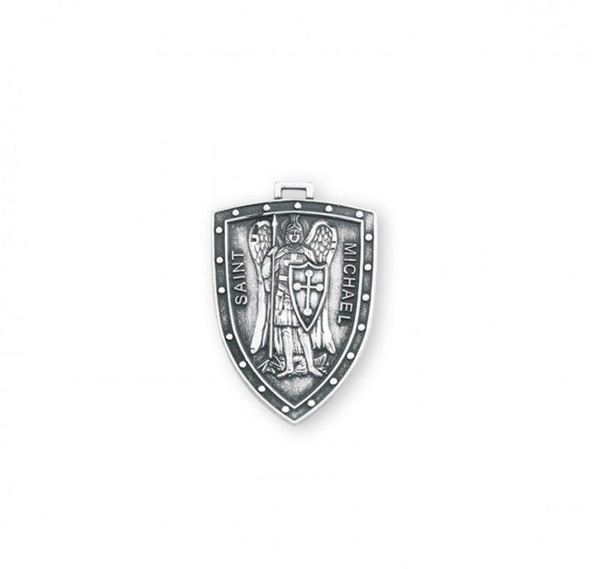 Womens St. Michael Shield Necklace - Sterling Silver Pendant on 18" Stainless Chain (S162118)