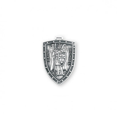 Womens St. Michael Shield Necklace - Sterling Silver Pendant on 18" Stainless Chain (S162118)