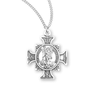 St. Michael Maltese Cross Necklace - Sterling Silver Pendant on 18" Stainless Chain (S167518)