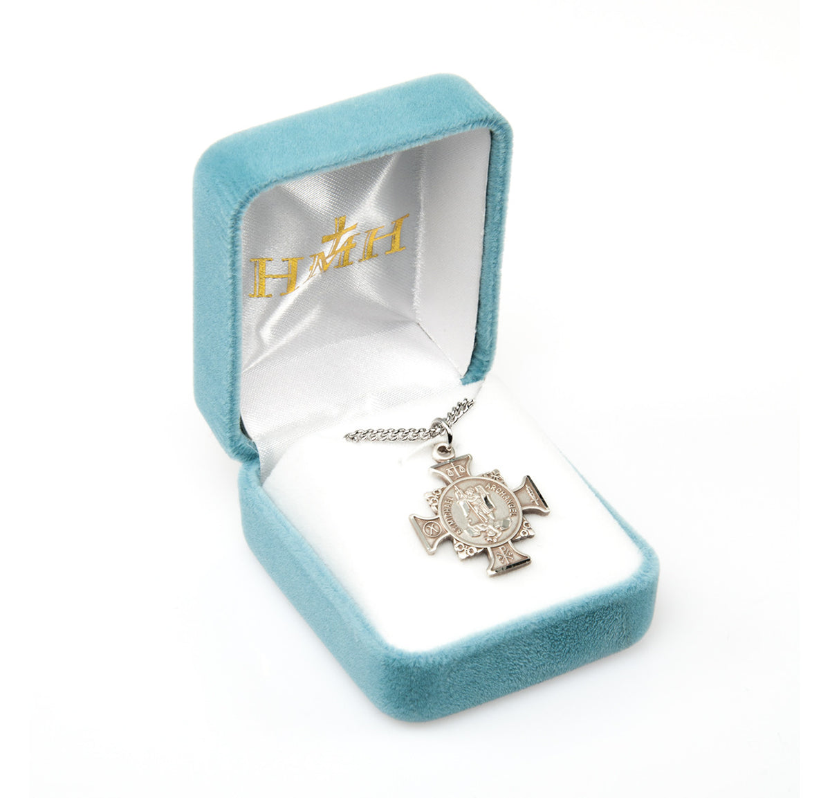 St. Michael Maltese Cross Necklace - Sterling Silver Pendant on 18" Stainless Chain (S167518)
