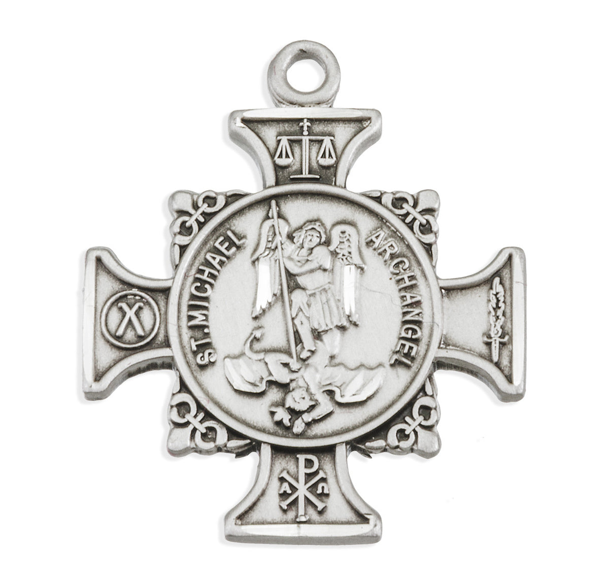 St. Michael Maltese Cross Necklace - Sterling Silver Pendant on 18" Stainless Chain (S167518)
