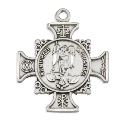 St. Michael Maltese Cross Necklace - Sterling Silver Pendant on 18" Stainless Chain (S167518)