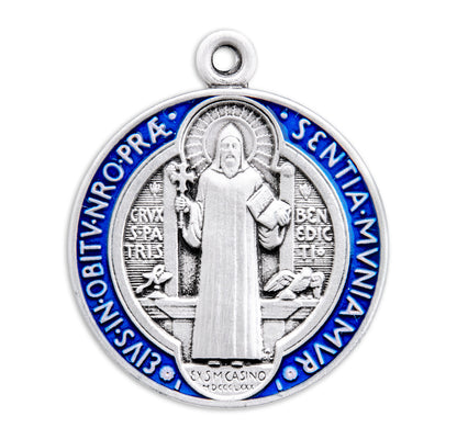 Front of St. Benedict Jubilee Blue & Red Medal Pendant