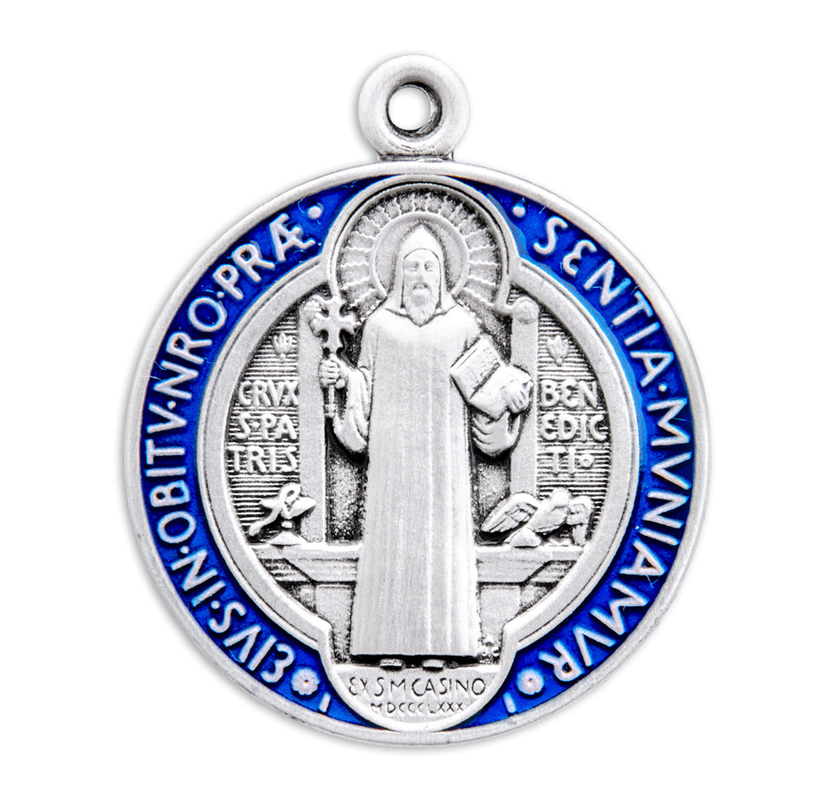 Front of St. Benedict Jubilee Blue & Red Medal Pendant
