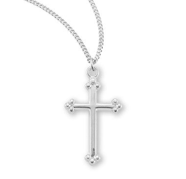 Small Budded Cross Necklace - Sterling Silver Pendant on 18" Stainless Chain (S170118)