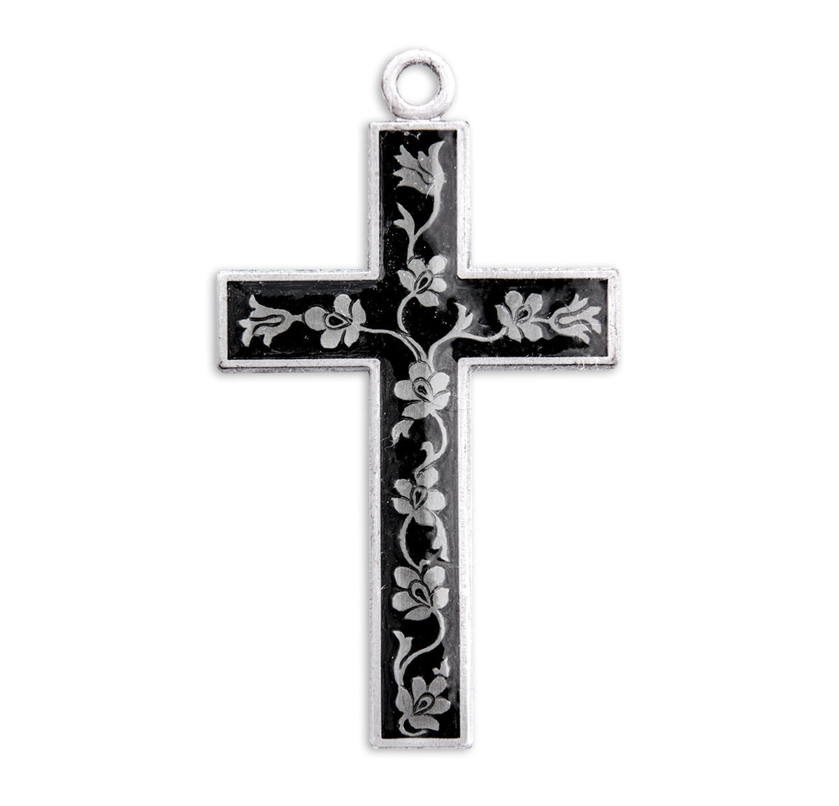 Black Flowered Cross Pendant