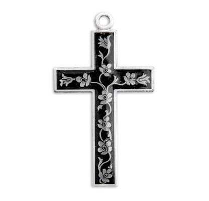 Black Flowered Cross Pendant
