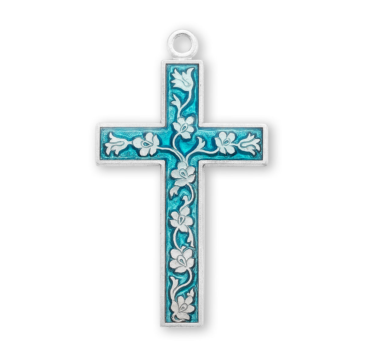 Blue Flowered Cross Pendant