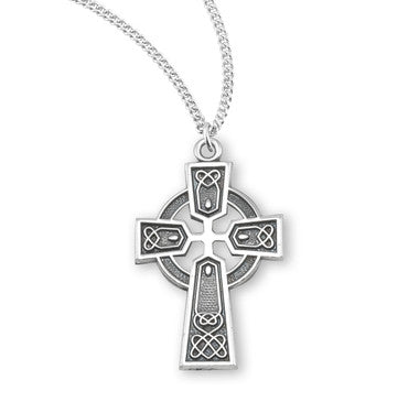 Irish Celtic Cross Necklace - Sterling Silver Pendant On 18" Stainless Steel Chain (S179018)
