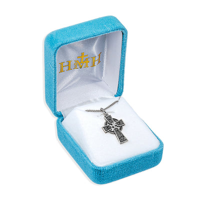 Irish Celtic Cross Necklace - Sterling Silver Pendant On 18" Stainless Steel Chain (S179018)