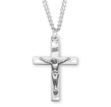 Basic Engraved Crucifix Necklace - Sterling Silver 1.2" Pendant on 20" Stainless Chain (S181220)