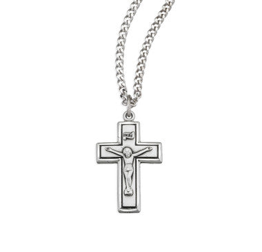 Wide Cross Crucifix Necklace - Sterling Silver Pendant on 18" Stainless Chain (S181518)