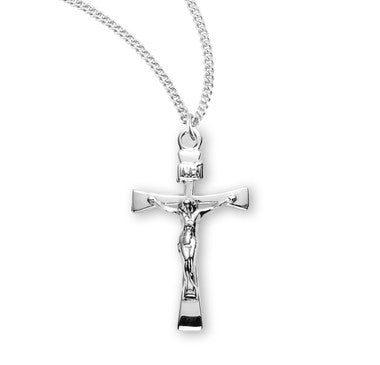 Narrow Tapered Crucifix Necklace - Sterling Silver Pendant on 18" Stainless Steel Chain (S185418)