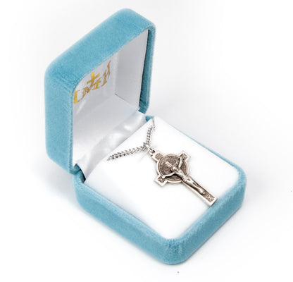 Womens Jubilee St. Benedict  Crucifix Necklace - Sterling Silver Pendant on 18" Stainless Chain (S18718)