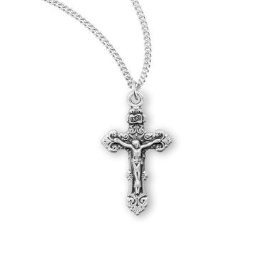Fancy Filigree Crucifix Necklace - Sterling Silver Pendant On 18" Stainless Steel Chain (S188918)