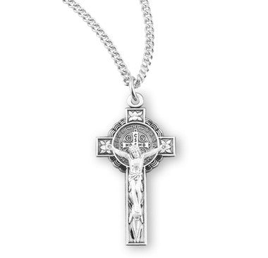 Intricate Jubilee St. Benedict  Crucifix Necklace - Sterling Silver Pendant on 18" Stainless Chain (S18918)