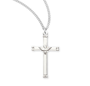 Holy Spirit Dove Cross Necklace - Sterling Silver Pendant (1.1" x 0.7") On 18" Stainless Chain (S192118)