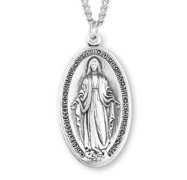Men's Miraculous Medal Necklace - Sterling Silver Pendant On 24" Stainless Chain (S211324)