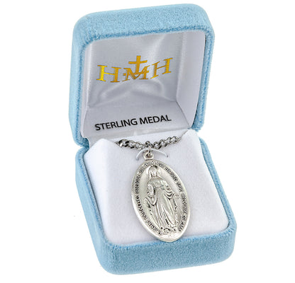 Men's Miraculous Medal Necklace - Sterling Silver Pendant On 24" Stainless Chain (S211324)
