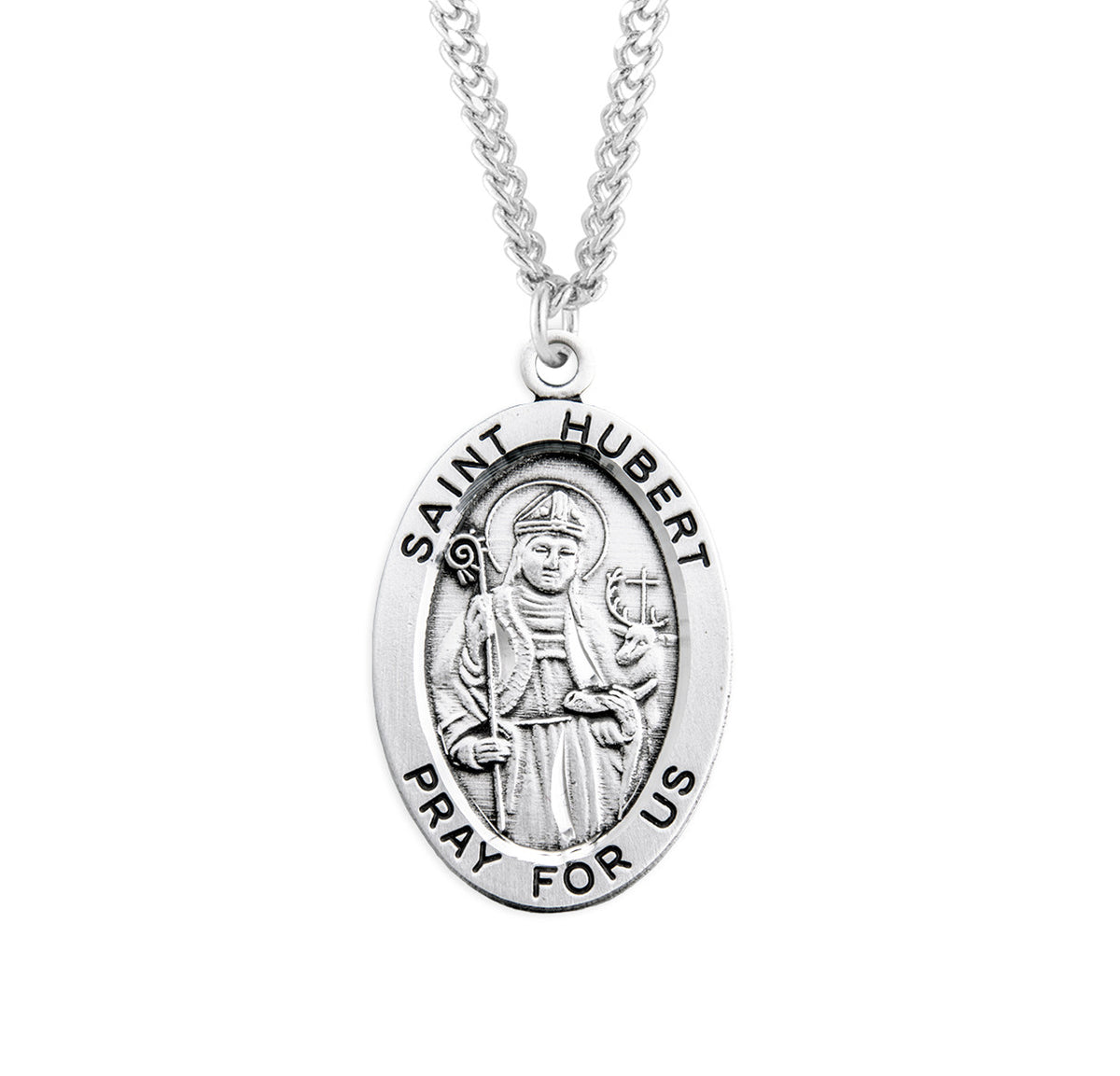 St. Hubert Necklace - Sterling Silver Oval Pendant on 18" Stainless Chain