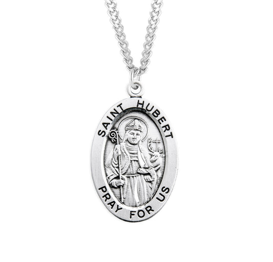 St. Hubert Necklace - Sterling Silver Oval Pendant on 18" Stainless Chain