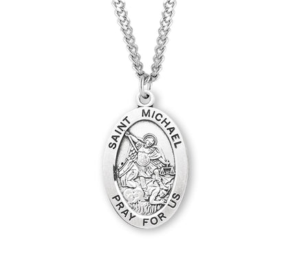 St Michael Necklace - Sterling Silver Oval Pendant On 20 Stainless Chain