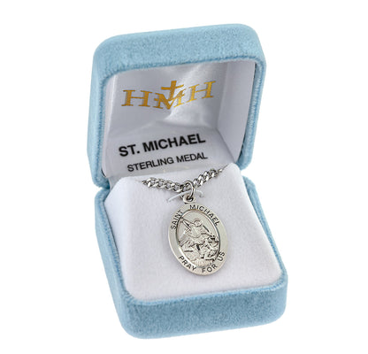 St. Michael Necklace - Sterling Silver Oval Pendant On 24" Stainless Chain (S262224)