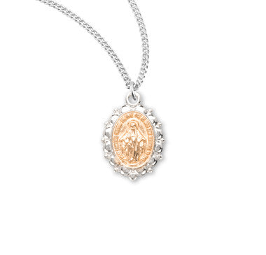 Two-Tone Miraculous Medal Necklace - Sterling Silver Medal On 18" Stainless Chain (S3126TT18)