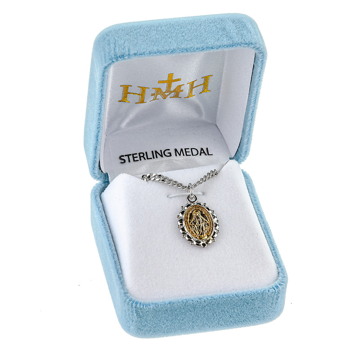 Two-Tone Miraculous Medal Necklace - Sterling Silver Medal On 18" Stainless Chain (S3126TT18)