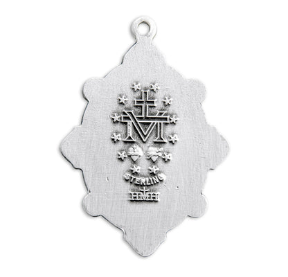 Back of Miraculous Medal With Sapphires Pendant