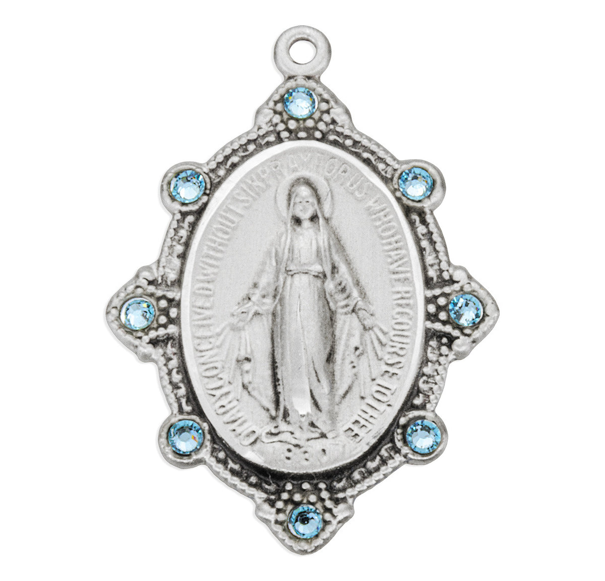 Front of Miraculous Medal With Sapphires Pendant