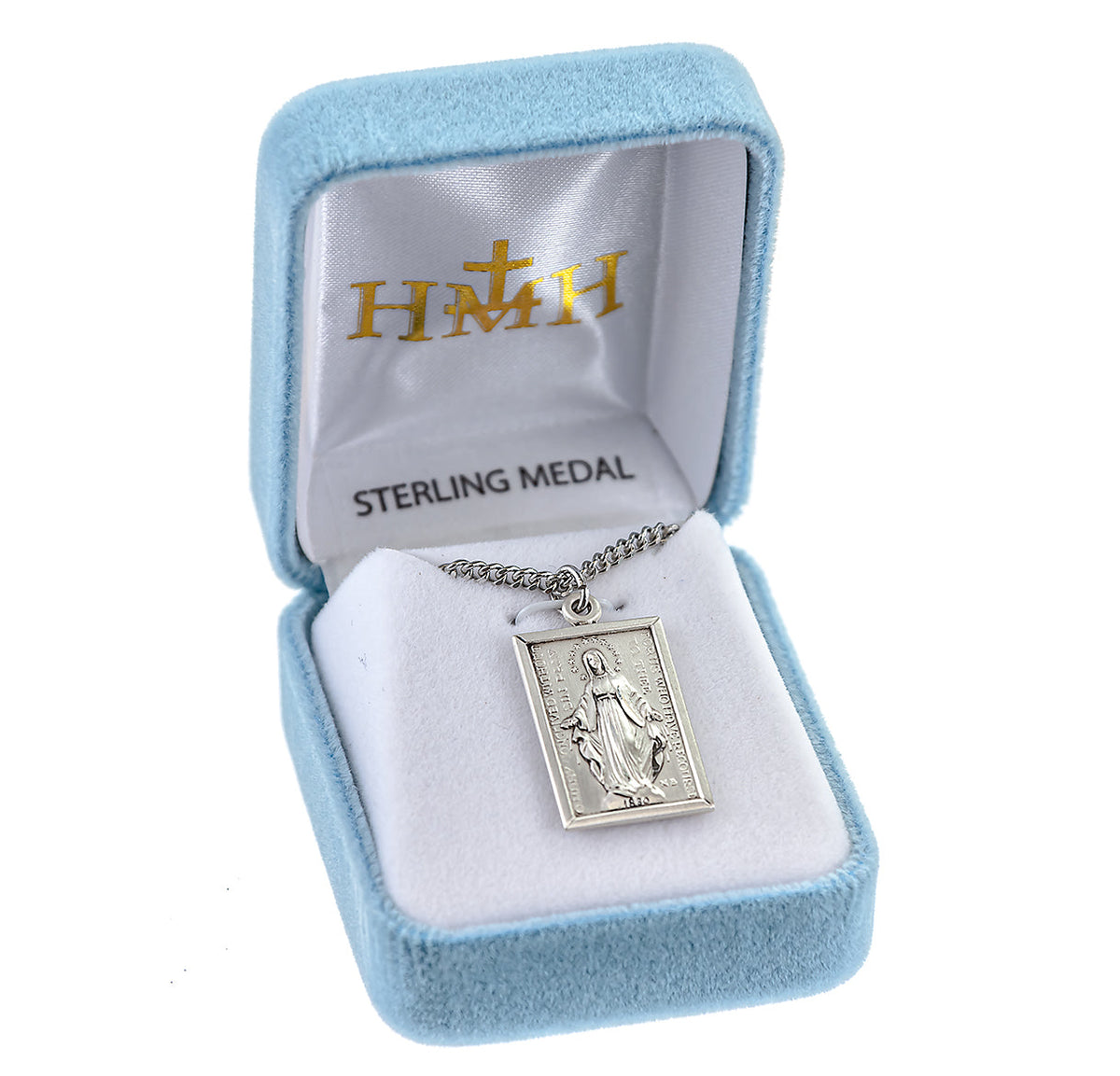 Rectangle Miraculous Medal Necklace - Sterling Silver Pendant On 18" Stainless Chain (S319718)