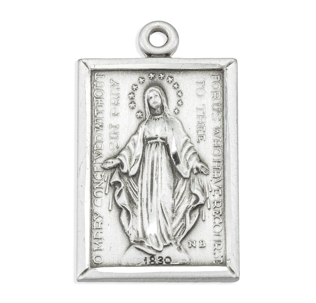 Front of Rectangle Miraculous Medal Pendant