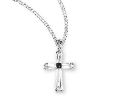 CZ Crystal Cross Necklace - Sterling Silver Backed Pendant On 18" Stainless Chain (Z3300CR18)