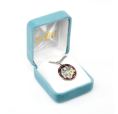Multicolor St. Michael Necklace - Round Sterling Silver Pendant on 24" Stainless Chain (S340724)