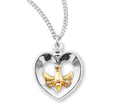 Two Tone Dove Cut Out Heart Necklace - Sterling SIlver Pendant On 18" Stainless Chain (S3721TT18)